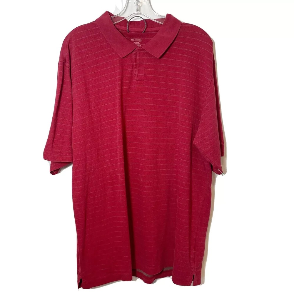 Columbia Golf Polo Shirt Short Sleeve Mens Size 2XL Red Striped Collared